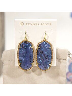Kendra Scott Danielle Gold Navy Abalone Large Statement Earrings NWT